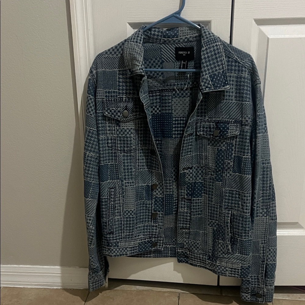 Forever 21 Men's Blue Patchwork Denim Jacket